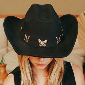 8 Other Reasons METAL buterfly Cowboy Hat In Black.